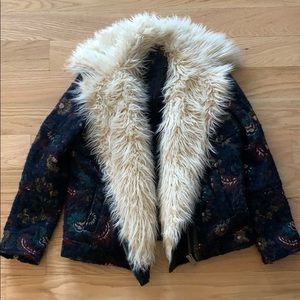 Rare Free People fur embroidered jacket